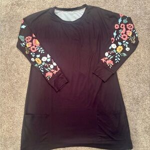 Floral Sleeve Black Tunic Top